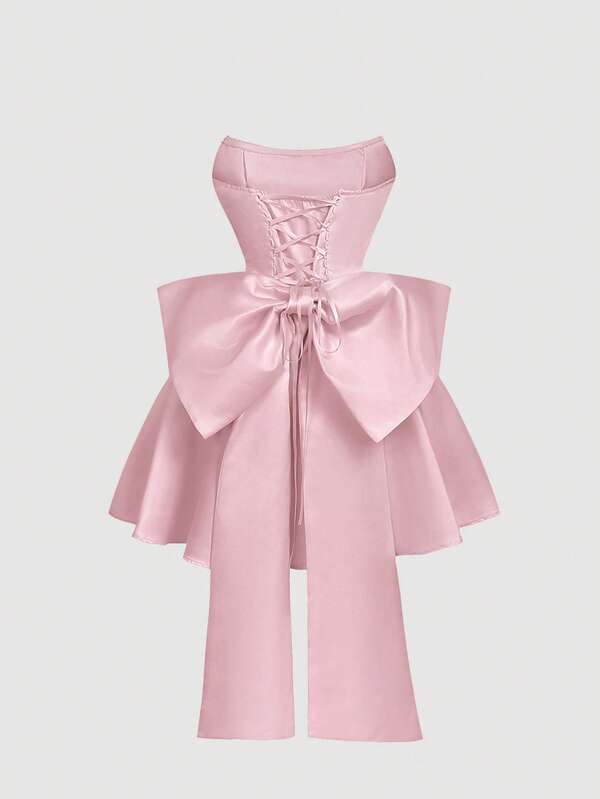 SHEIN MOD Vestido corto con decoración de lazo en bandeau de satén ajustado