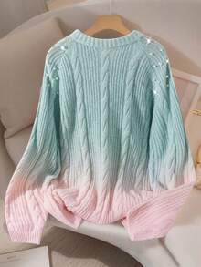 SHEIN LUNE Irresistible! Ombre Pearl Knit Sweater, Autumn Essential Fashion Piece - Multicolor - View 2