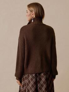 Florisole Women's Casual Commuting School Style Vintage Horn Button Cardigan Sweater, Autumn/Winter Daily Casual - Brown - View 2