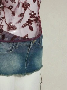 SHEIN ICON 女式露背亮片透视V领短款性感吊带背心 - 紅色 - 查看 5