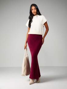 MISSGUIDED 高腰罗纹针织长裙，适合秋冬季节，优雅修身长裙，圣诞节必备