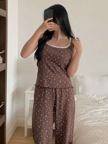 DAZY 2件套 Ditsy Floral 女士睡衣套装 - 咖啡棕 - 查看 8