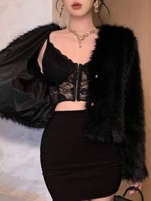 DAZY Chaqueta elegante de unicolor para mujer, otoño/invierno - Negro - Ver 6