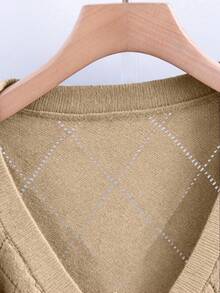 GlowEve CURVE 1pc Women Plus Size Diamond Pattern Gold Button Knit Sweater Top