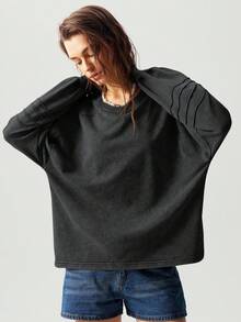 Bohemela Áo nỉ tay raglan rộng rãi, thường ngày cỡ lớn dành cho nữ, mùa thu - màu đen - Xem 8
