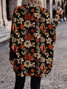 SHEIN Frenchy Chaqueta ligera de mujer con estampado floral y de hojas en marrón, de patrón completo, elegante y versátil, adecuada para otoño e invierno, estilo romántico y vintage campestre, ideal para vacaciones y uso casual