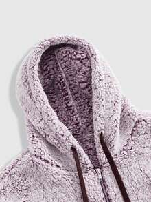 ROMWE MEN Casual Sudadera con capucha con cremallera de forro polar gris-púrpura para hombre, otoño/invierno - Morado - Ver 3