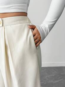 Elenzga Women's Fashionable & Elegant Oblique Placket Design Wide Leg Pants