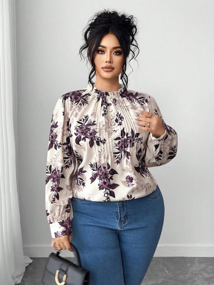 Elenzga Blusa elegante de talla grande para mujer 2025 con encaje jacquard, parches y volantes en las mangas de farol, ajuste en la cintura y silueta evasé, adecuada para volver al colegio, graduación, vacaciones, San Valentín, festivales de música, Día de la Madre, Halloween, Acción de Gracias, Pascua, Día Nacional, bailes, citas, bodas, salidas, etc.