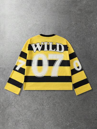 Prep Camiseta de manga larga con estampado de diamantes brillantes y rayas para hombre