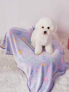 PETSIN 1 pieza Manta para mascotas con estampado lindo de pata y hueso, adecuada para gatos y perros, cálida - Morado - Ver 1
