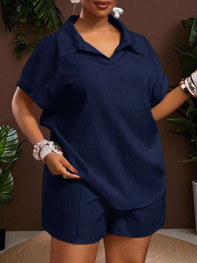 Veslaya 2025 Nuevas llegadas de otoño e invierno, ropa de mujer para otoño/Halloween/invierno, talla grande, ropa de festival de música/Halloween, Pascua, estilo occidental, nómada, fiesta de cumpleaños, graduación, estudiante, uso diario, básicos, casual, vacaciones, crucero, playa, tomar el sol, de moda, Conjunto de mujer de manga corta con cuello polo y textura acanalada, Conjuntos de talla grande para estar en casa, Conjunto de talla grande de uniforme, Camisa de talla grande para verano, Conjuntos de talla grande de pantalones cortos, Atuendos de talla grande de lino, Blusas de uniforme para mujeres