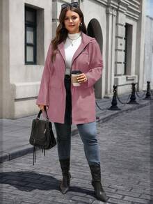 EMERY ROSE 大码纯色简约休闲连帽夹克 - 紫色 - 查看 4