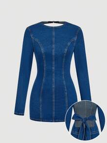 Selenza 全新修身女士露背牛仔连衣裙 - 深色水洗藍 - 查看 9