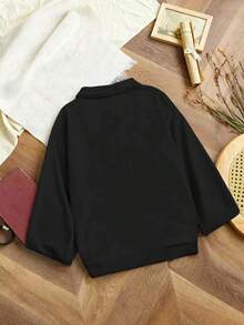 Manfinity Dauomo 男士休闲宽松半拉链长袖运动衫，秋冬 - 黑色 - 查看 2