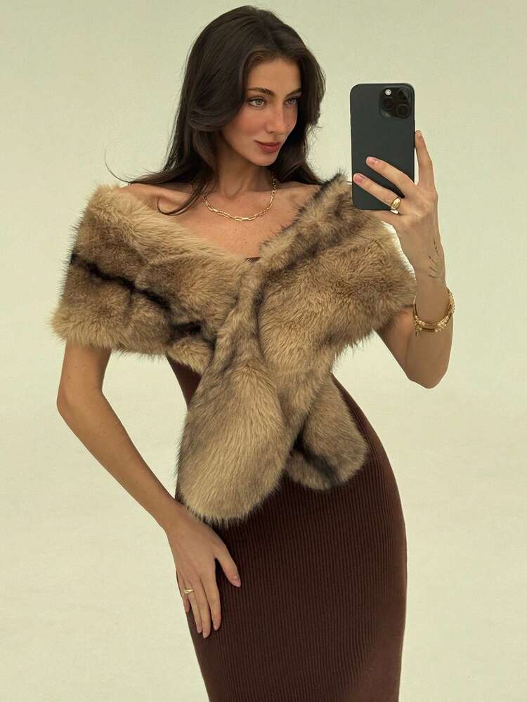 Aloruh 女士时尚优雅复古仿皮草外套，适合所有女性，秋季必备，秋季女装，秋季女装外套，时尚秋冬女装，冬季女装，冬季女装，冬季女装，冬季女装，冬季女装，冬季女装，冬季女装，冬季女装，舒适秋冬女装 - 摩卡棕 - 查看 4