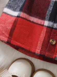 SHEIN 2pcs/Set Young Girl Ruffle Trim Red Long Sleeve T-Shirt And Plaid Butterfly Print Skirt Girls Red And Plaid Sets Red Kids Dress Girl Plaid Dress Red Skirts Sets Little Kids Girls Dress Winter - Burgundy - View 4
