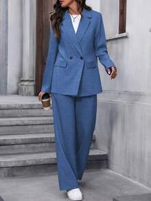 Zielony Damen Einfarbiger minimalistischer Langarm Jacke und Hose Anzug für den täglichen Gebrauch