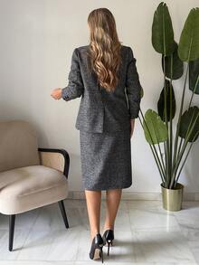 Vivie Lora Women's Wool Suit Set, Overcoat & Skirt 2 Pieces Set Lounge Sets For Women - Grey - View 5