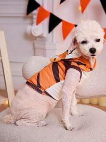 PETSIN 1pc Cute Cartoon Animal Print Hoodie With 3D Tiger Ears, Suitable For Cats And Dogs - Multicolor - View 3