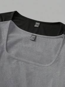 SHEIN EZwear Bộ 2 áo thun cổ vuông dáng ôm tay dài thường ngày cho nữ, màu đen và xám đậm, thu/đông - Nhiều màu - Xem 5