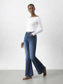 Maija 女式休闲水洗修身喇叭牛仔裤 - 中等水洗藍 - 查看 6