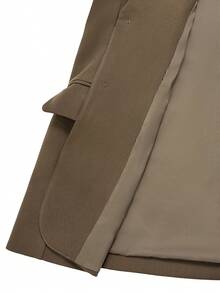 Cévolie 女士纯色翻领长袖外套和褶裥无袖连体裤优雅两件套，秋季 - 棕色 - 查看 5