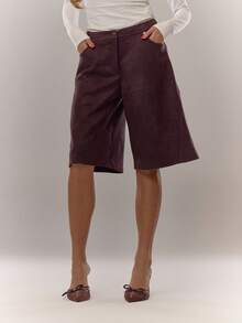 MUSERA 麂皮长款短裤，日常舒适棕色，优雅休闲 - 摩卡棕 - 查看 2