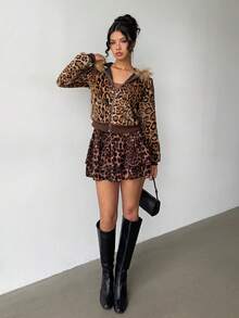 Flirla Autumn Fashionable Commuter Leopard Print Double-Layer Skirt - Multicolor - View 5