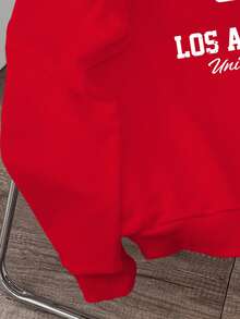 Claim Dot Red Label 男士宽松落肩加厚套头红色卫衣，长袖上衣 - 紅色 - 查看 5