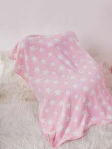PETSIN 1pc Soft Warm Pet Blanket With Cute White Star Print On Pink Background, Suitable For Cats And Dogs