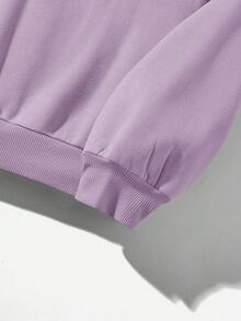 Attitoon Summer Simple Casual Solid Color Pullover Hooded Long Sleeve Fall And Winter Sweatshirt Without Drawstring Oversize - Mauve Purple - View 4