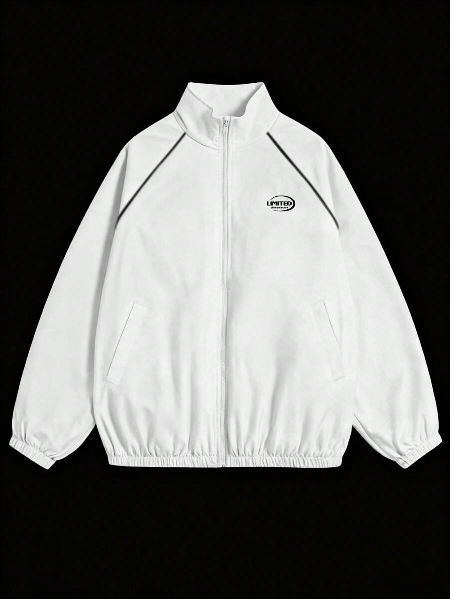 Manfinity Dauomo Men's Casual Letter Print Reflective Contrast Stripe Long Sleeve Jacket - White - View 1