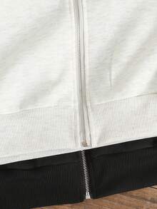 SHEIN 2pcs/Set Kaos Hoodie Longgar Kasual Serbaguna Warna Polos untuk Remaja Perempuan, Cocok untuk Musim Gugur/Musim Dingin - Grey - View 5