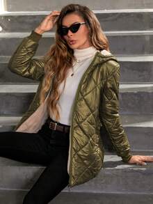 Aveloria Modichic 休闲简约加厚保暖聚酯纤维填充合成保暖冬装外套/羽绒服/连帽羽绒服 - 綠色 - 查看 4