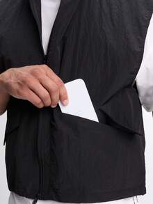 Men's Letter Print Zip Front Jacket Vest - Black - View 4