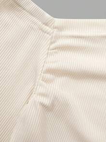 Sparklyn 2pcs/Set Tween GirlsOblique Shoulder Ribbed Fitted Long Sleeve Top + Straight Leg Pants Outfit - Beige - View 7