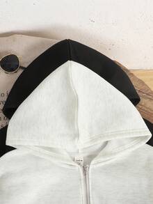 SHEIN 2pcs/Set Kaos Hoodie Longgar Kasual Serbaguna Warna Polos untuk Remaja Perempuan, Cocok untuk Musim Gugur/Musim Dingin - Grey - View 4