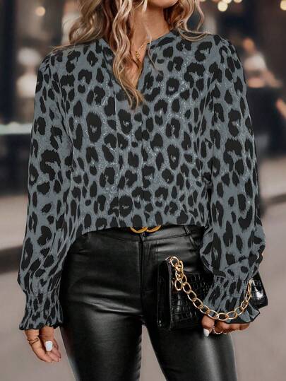 EMERY ROSE Plus Size Women Woven Printed Casual Shirt, Autumn Fall Cloth For Women