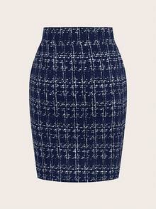 SHEIN Clasi Váy hè khóa kim loại bỏ túi hương thơm giả thanh lịch dành cho nữ, thích hợp mặc đi làm và thường ngày - Màu xanh hải quân - Xem 10