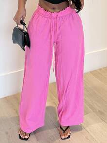 Alexandranx Primavera Novas Calças Femininas de Lazer com Cintura Baixa e Cós Dobrável