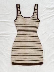 Soleia 全新节日棕褐色条纹金属点缀迷你连衣裙，适合派对、约会、情人节、复活节、狂欢节、下午茶、海滩、游轮、城市、秋冬 - 彩色 - 查看 2