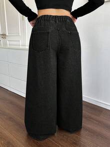 Dripcurv Plus Size Casual Loose Straight Leg Khaki Jeans Fall And Winter Denim Jeans Halloween Outfits Wide Leg Jeans Fashionable Solid Retro Washed Vintage Denim Oversized Jeans