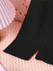 Girls Minimalist Fuchsia Eyelash Print Long Sleeve Top And Pants Comfortable 2 Pieces Pajama Set - Black - View 8