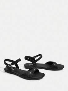 CUCCOO TILAWA 女士搭扣设计水钻装饰平底凉鞋 - 黑色 - 查看 3