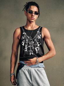 AXEPEAK Niche Design 跨亚文化朋克复古哥特式男士无袖 T 恤背心 - 黑色 - 查看 4