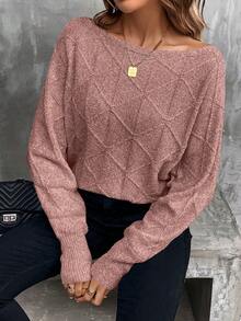 Louniche 女士休闲日常通勤简约百搭纯色纹理针织宽松毛衣，秋冬 - 紅木色 - 查看 8