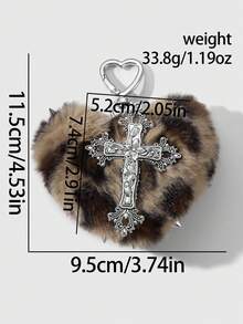 ROMWE Goth 1 件随机颜色 Y2K 可爱复古朋克高价值哥特风格棕色/灰色/玫瑰红色/粉色毛绒豹纹动物图案心形银色铆钉镂空花卉水晶十字架装饰 DIY 钥匙扣包饰，适合姐妹、闺蜜、女士、情侣、日常穿着、节日礼物 - 彩色 - 查看 7