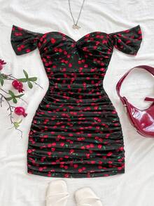 SHEIN WYWH Đầm ôm body hở vai lưới dệt kim đi nghỉ dành cho nữ - Nhiều màu - Xem 6