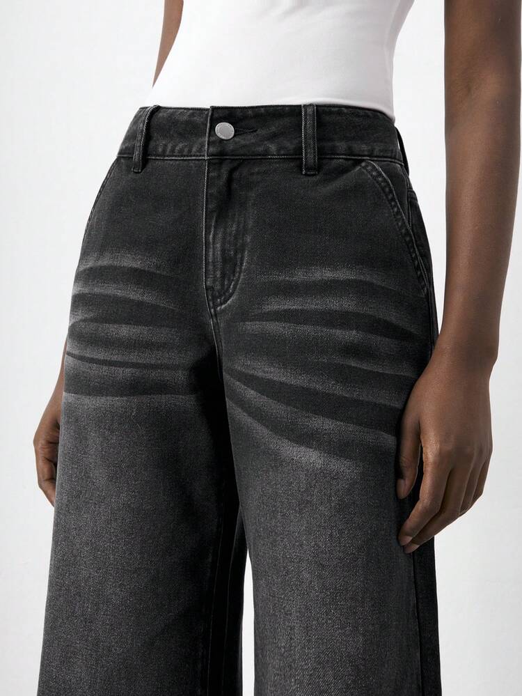 SHEIN Maija Women's Black Jeans Casual Straight Pants Retro Casual Wear Winter Clothes For Women